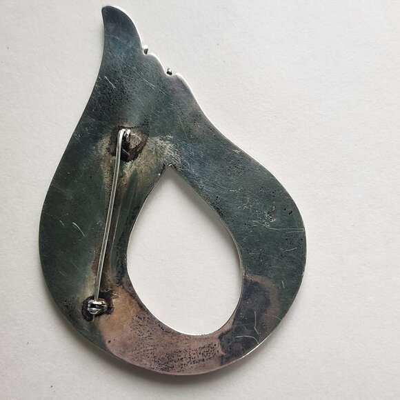 Vintage Modernist Statement Sterling Silver 925 Large Teardrop Brooch - Picture 5 of 7